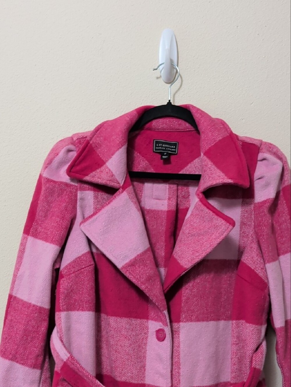 G by Giuliana Pink Plaid Belted Trench Coat - Picture 4 of 6